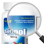 HealthA2Z Stool Softener | Docusate Sodium 100mg | Red & White Capsules | Dependable | Gentle Constipation Relief (100 Counts)