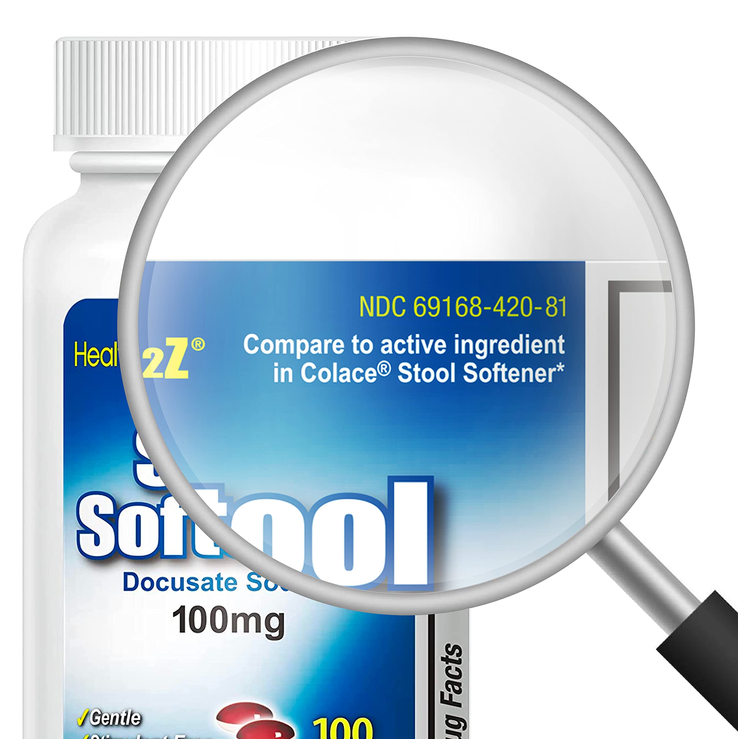HealthA2Z Stool Softener | Docusate Sodium 100mg | Red & White Capsules | Dependable | Gentle Constipation Relief (100 Counts)