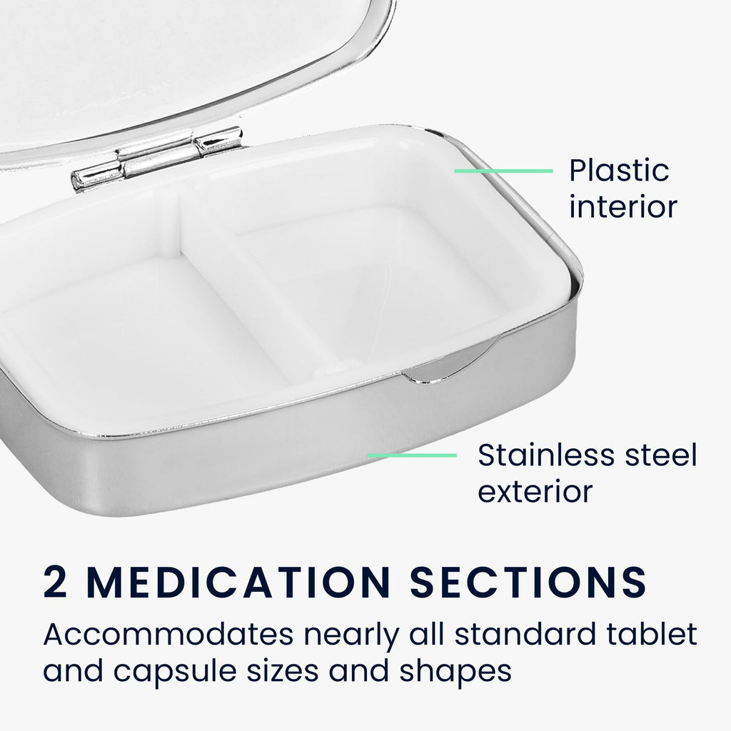 kwmobile 2 Compartment Pill Box - Set of 2X Stainless Steel Travel Box Organizer for Tablets and Prescriptions - Silver/Rose Gol
