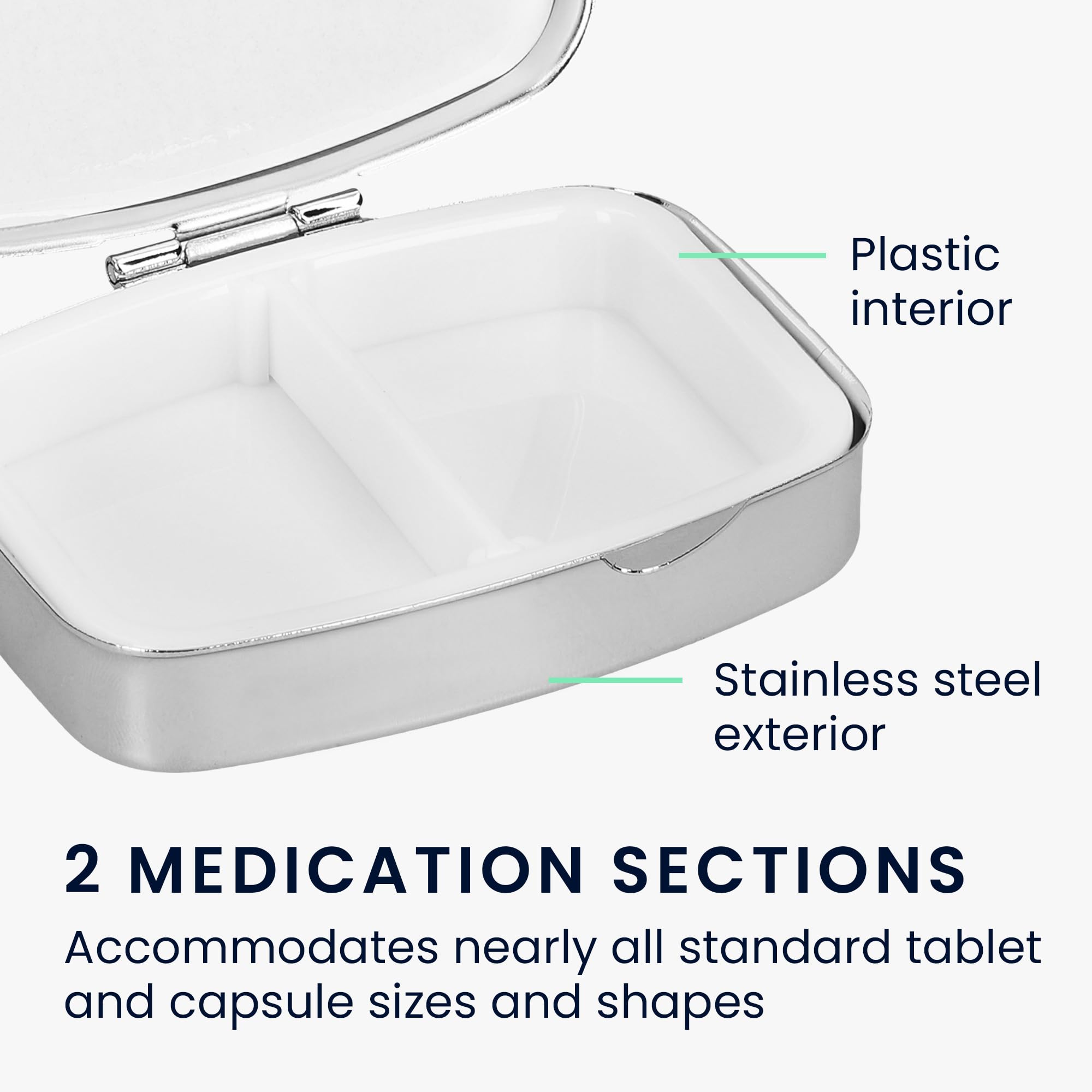 kwmobile 2 Compartment Pill Box - Set of 2X Stainless Steel Travel Box Organizer for Tablets and Prescriptions - Silver/Rose Gol