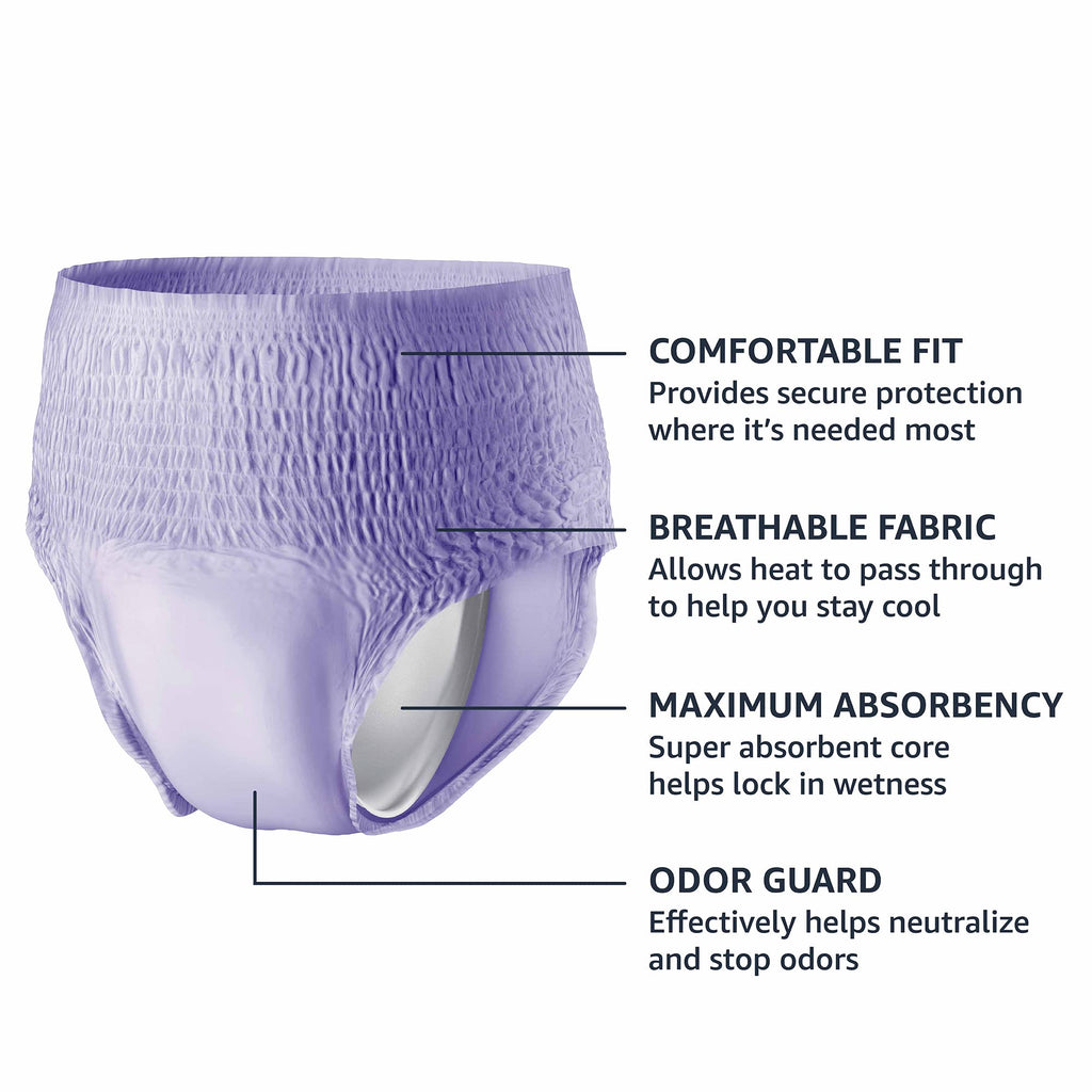 Amazon Basics Incontinence Underwear for Women, Protective, Disposable, Postpartum, Maximum Absorbency, Medium, Lavender, 60 Cou