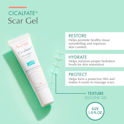 Eau Thermale Avne Cicalfate+ Scar Gel, Silicone Massage Gel for Scars, Superficial Scars, Dermatological Scars, 1 fl.oz.