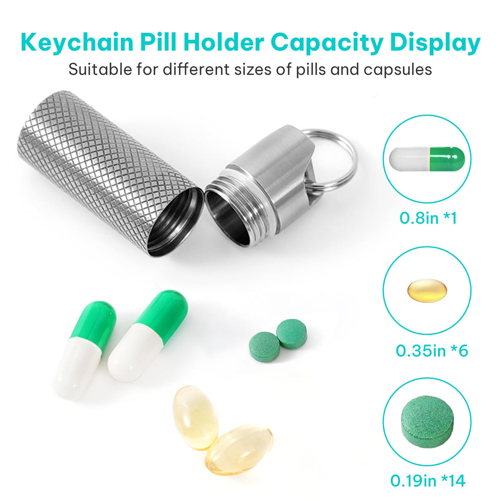 Titanium Pill Box Keychain, Waterproof Compact Pill Organizer for Emergency Pills & Vitamins, Portable Keyring Necklace Holder,