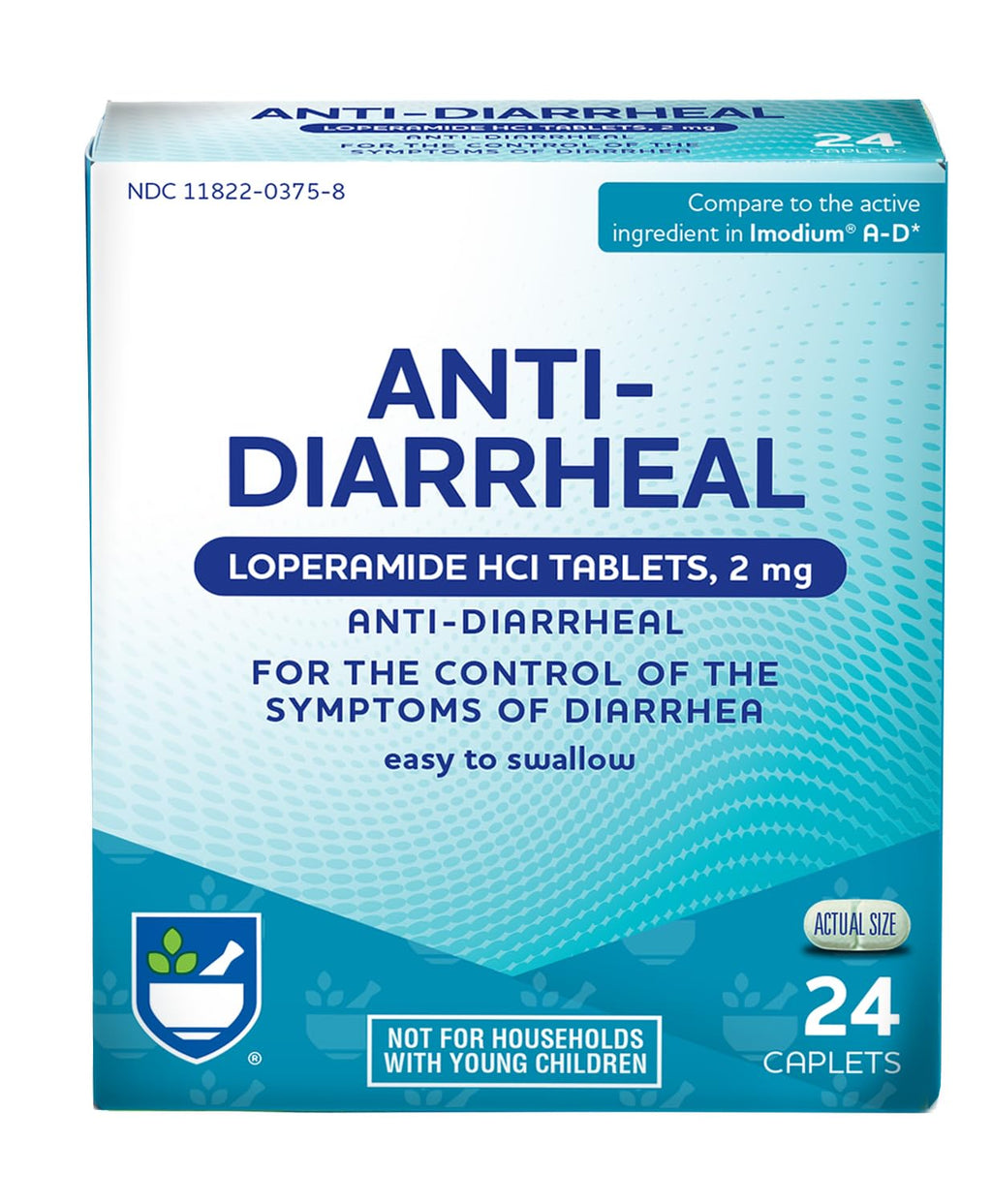 Rite Aid Anti-Diarrheal Caplets - 24 Count - 2 mg Loperamide Hydrochloride - Easy-to-Swallow Anti-Diarrhea Pills - Diarrhea Medi