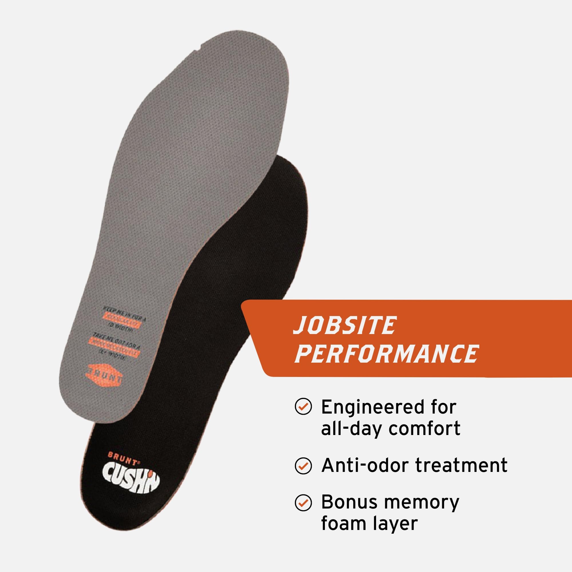 BRUNT Standard CUSHN Insoles - Comfort Wook Boot Insoles - Built with CUSHN Technology - Moisture Wicking - Anti-Odor Treatment