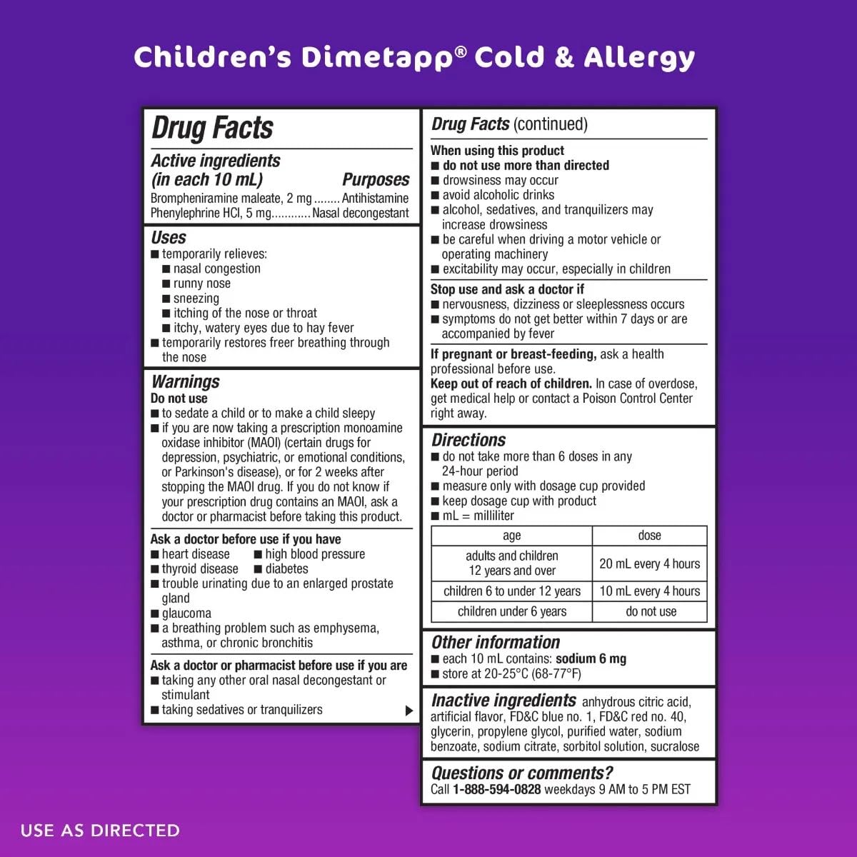 Dimetapp Childrens Cold and Allergy Syrup Grape, 4 oz