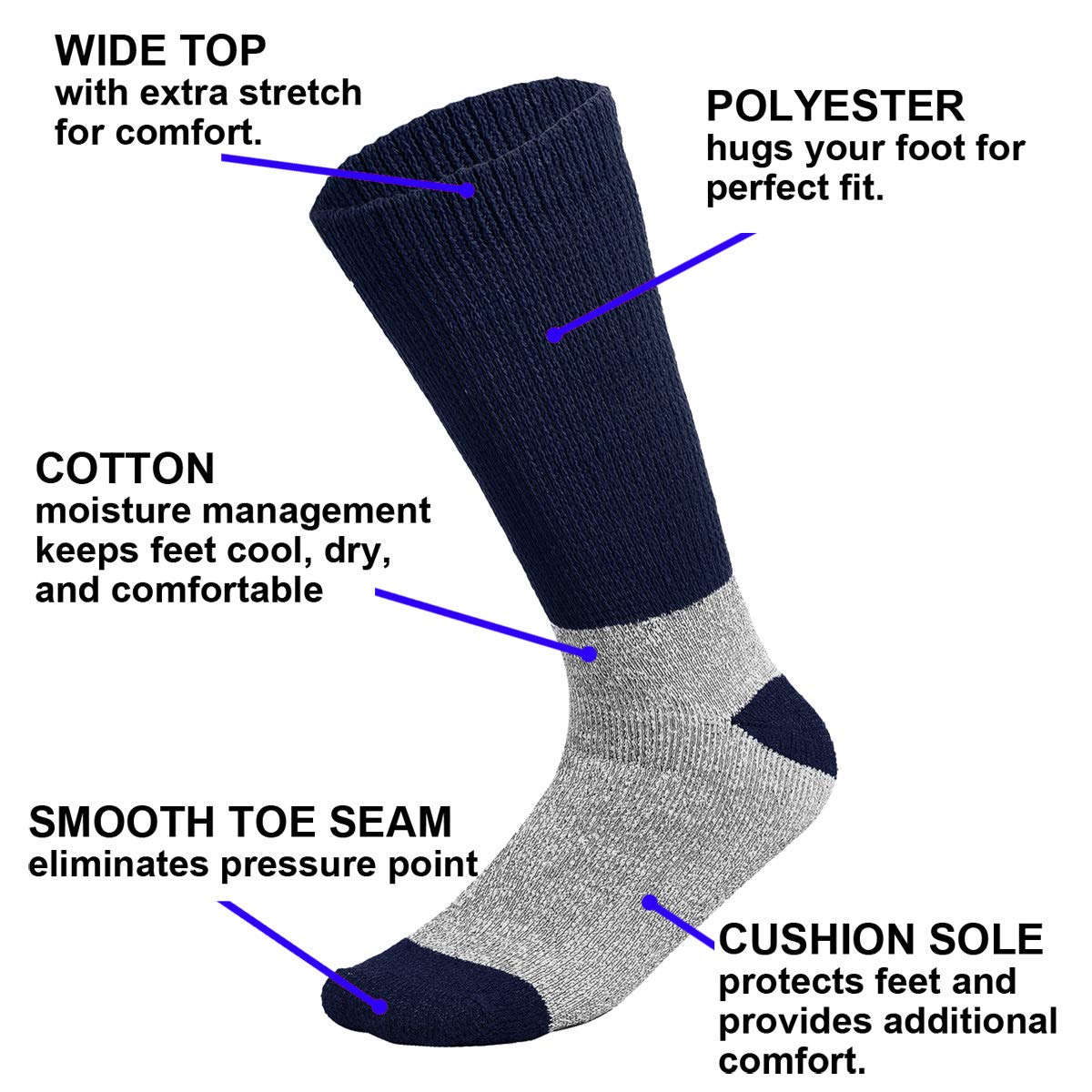 Doctor Recommend Thermal Diabetic Socks Keep Foot Warm Non-Binding Crew Socks For Men Women (10-13, 3 Pairs Assorted)