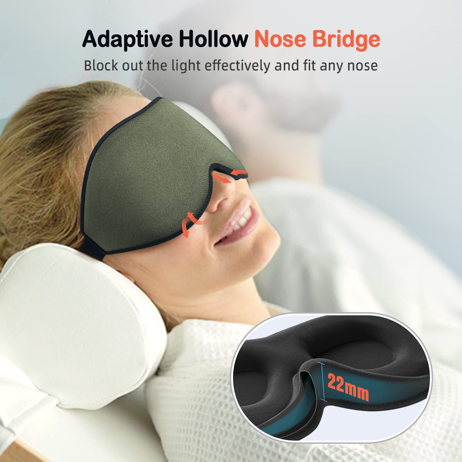 LitBear Sleep Mask for Men Side Sleeper, Sleeping Mask for Women Light Blocking, 3D Contoured Cup Eye Mask Sleeping, Soft Lightw