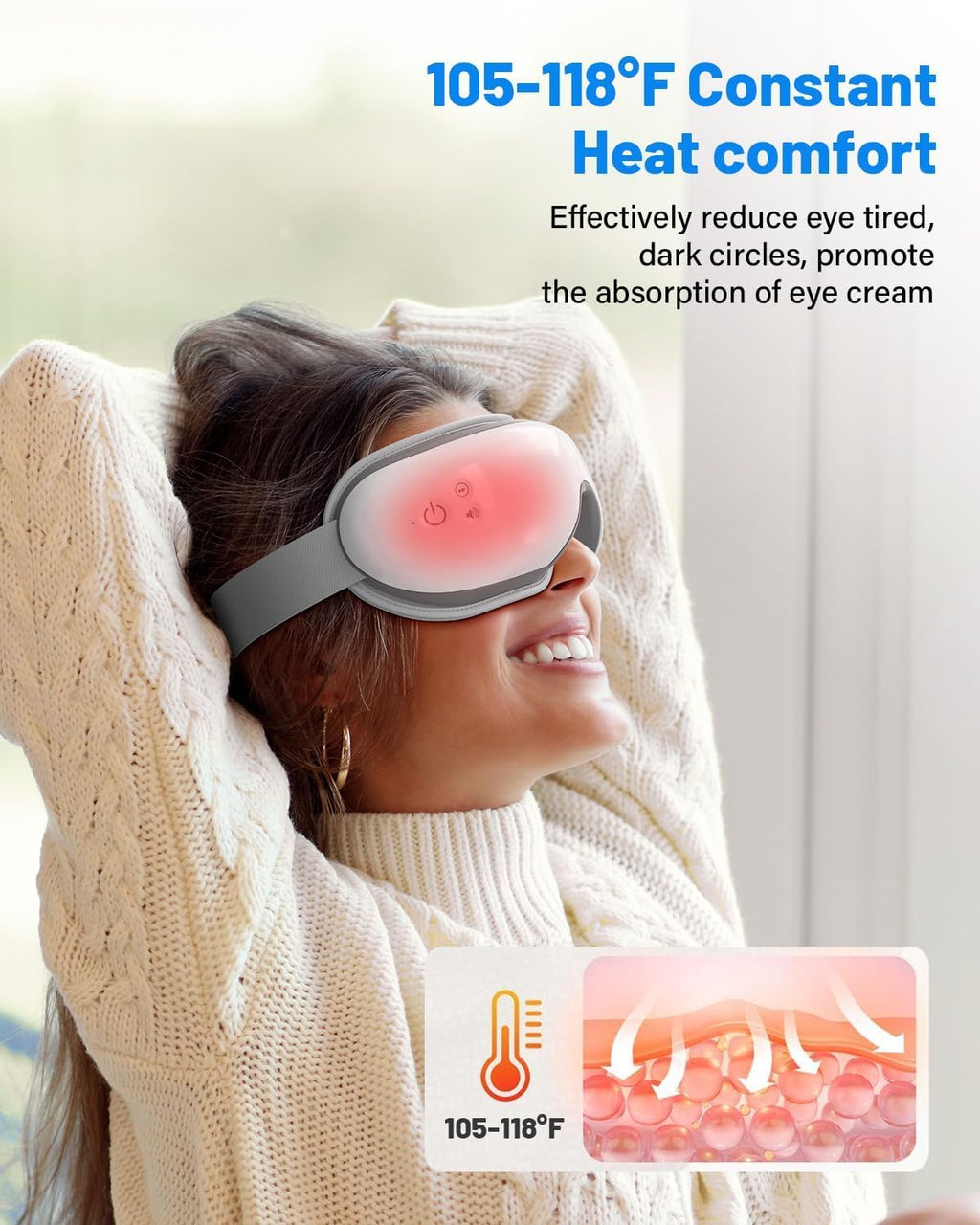 Eye Massager with Heat & Bluetooth Music, Mothers Day Birthday Gifts for Women, Reduce Eye Strain, Headache Relief and Improve S