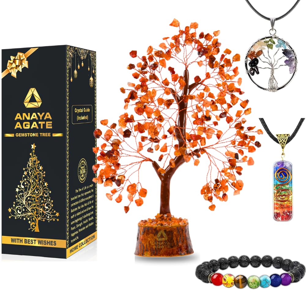 Carnelian Crystal Trees for Home Decor, Office Desk Decoration, Chakra Healing Crystals and Stone for Positive Energy, Money, Go