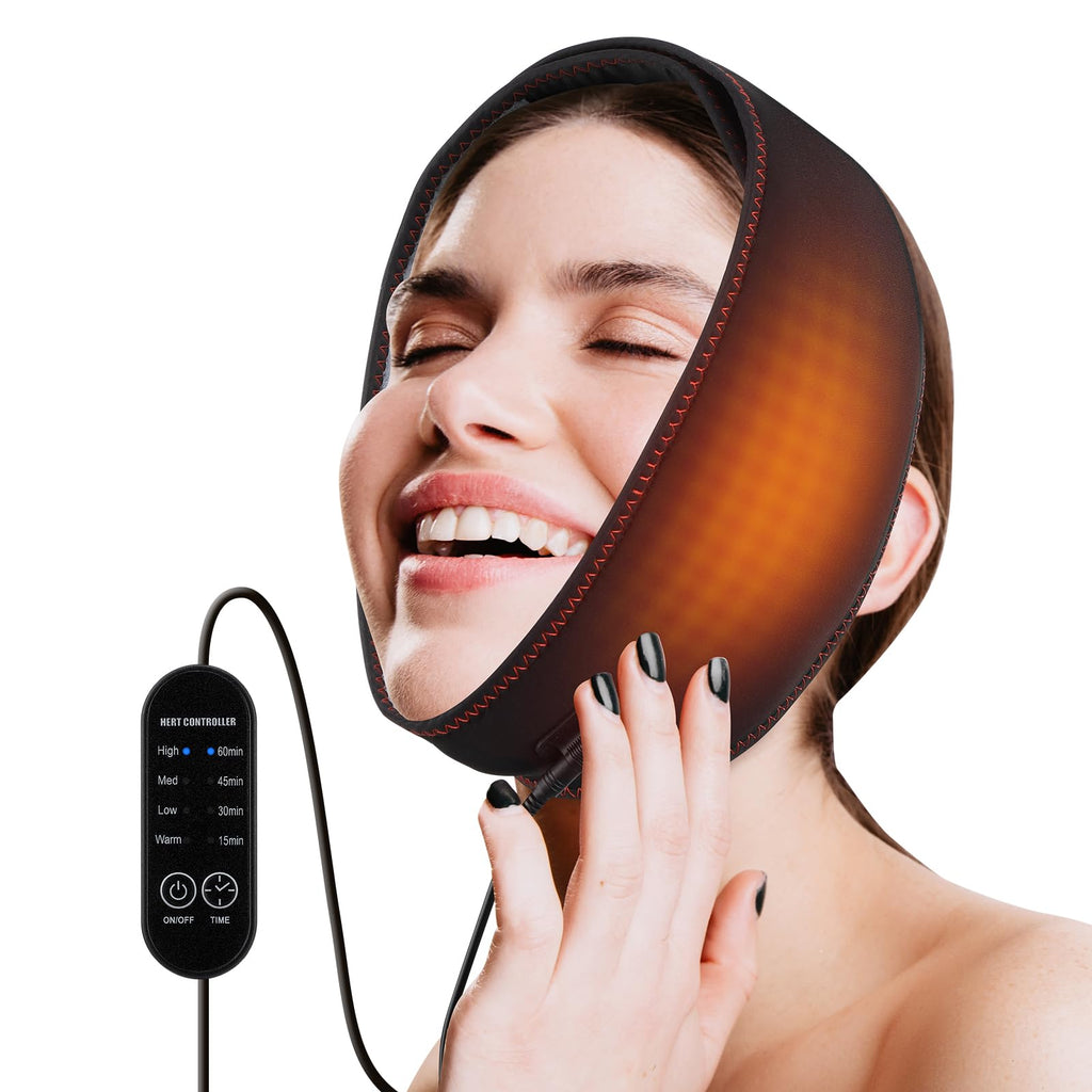 Wearable Heating Pad for Face Jaw Chin Wisdom Teeth, Oral and Facial Jaw, 3 Heating Levels 3 Time Settings (Without Plug)
