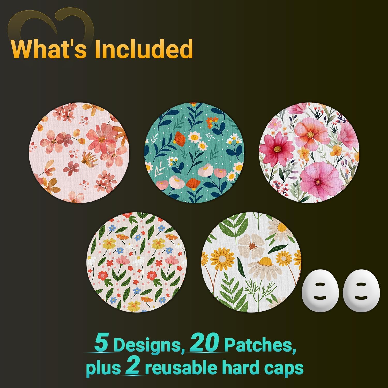 Flower Dexcom G7 Over Patches, Amolyfe 20-Pack Dexcom Stelo Adhesive Patches Waterproof Bump-Proof with 2 Hard Caps and Storage