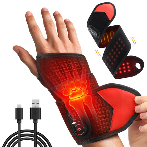 Red Light Therapy Wrist Heating Pad, 36 LED Beads & 3000mAh Battery, Cordless Rechargeable Heated Wrist Wrap with Vibration, 3 H