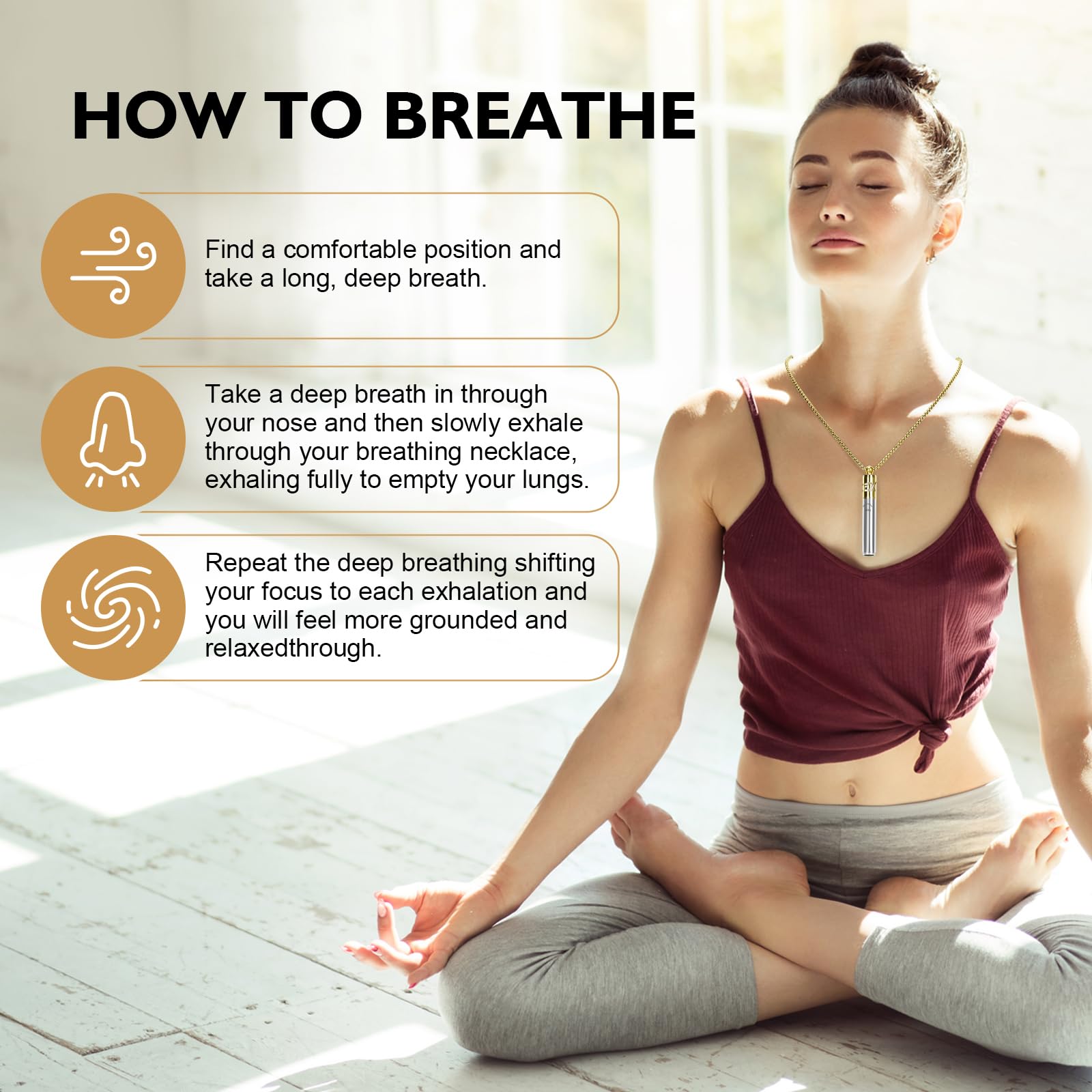 Milumber 528 Hz Breathing Necklace, Breathlink Quit Smoking Tool, Meditation Necklace, with Diffuser, Anxiety and Stress Relief