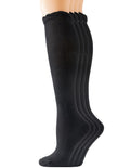 Yomandamor 4 Pairs Womens Diabetic Knee-Hi Seamless Socks Black Long Lace Non-binding Sock,9-11