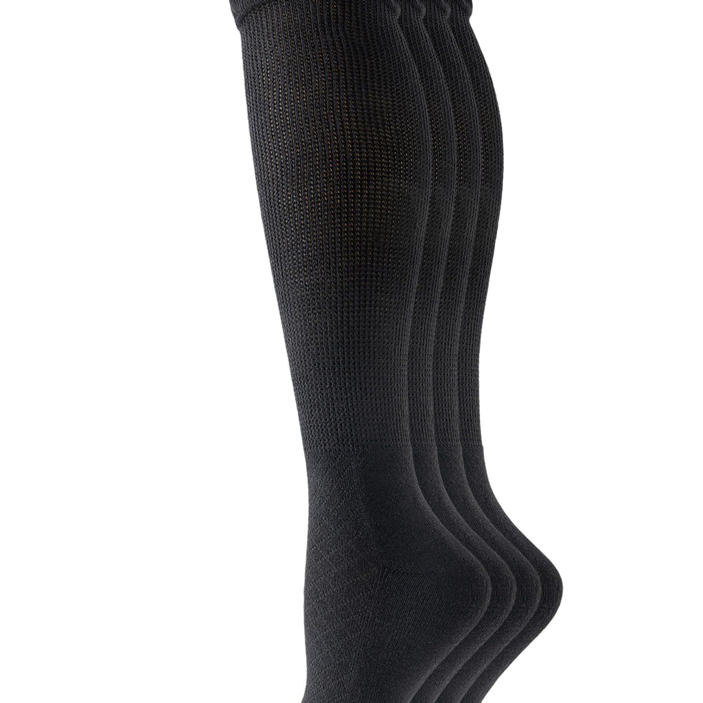 Yomandamor 4 Pairs Womens Diabetic Knee-Hi Seamless Socks Black Long Lace Non-binding Sock,9-11