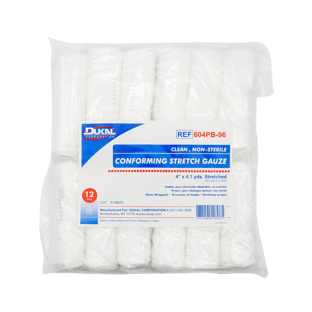 Case of Conforming Stretch Gauze, 96 Clean Wrapped Rolls, 4x4.1yds By Dukal