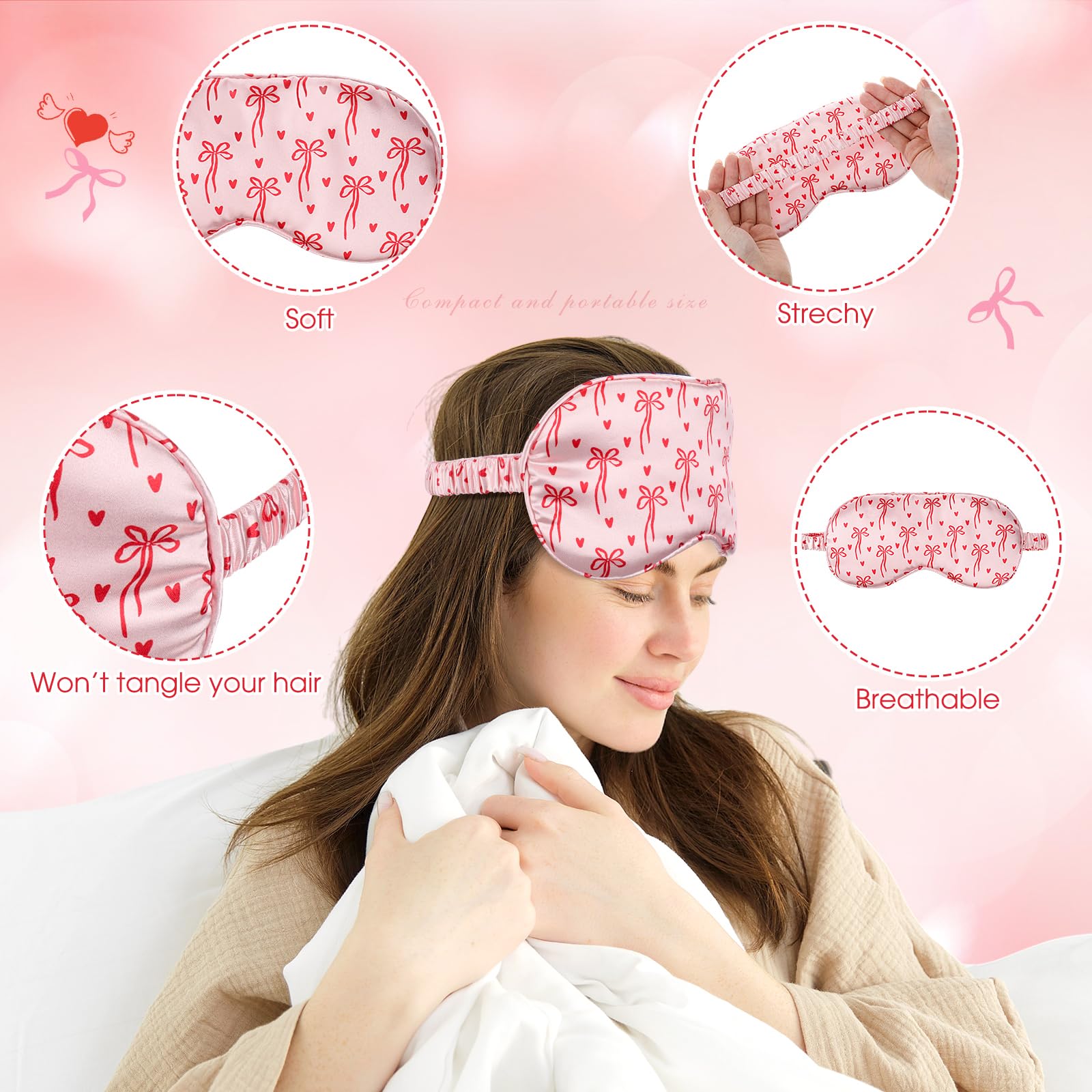 Honeydak 12 Pcs Silk Sleep Masks for Women Girls Bow Party Favors Adjustable Eye Masks for Birthday Sleepover Spa Sweet 16 Party