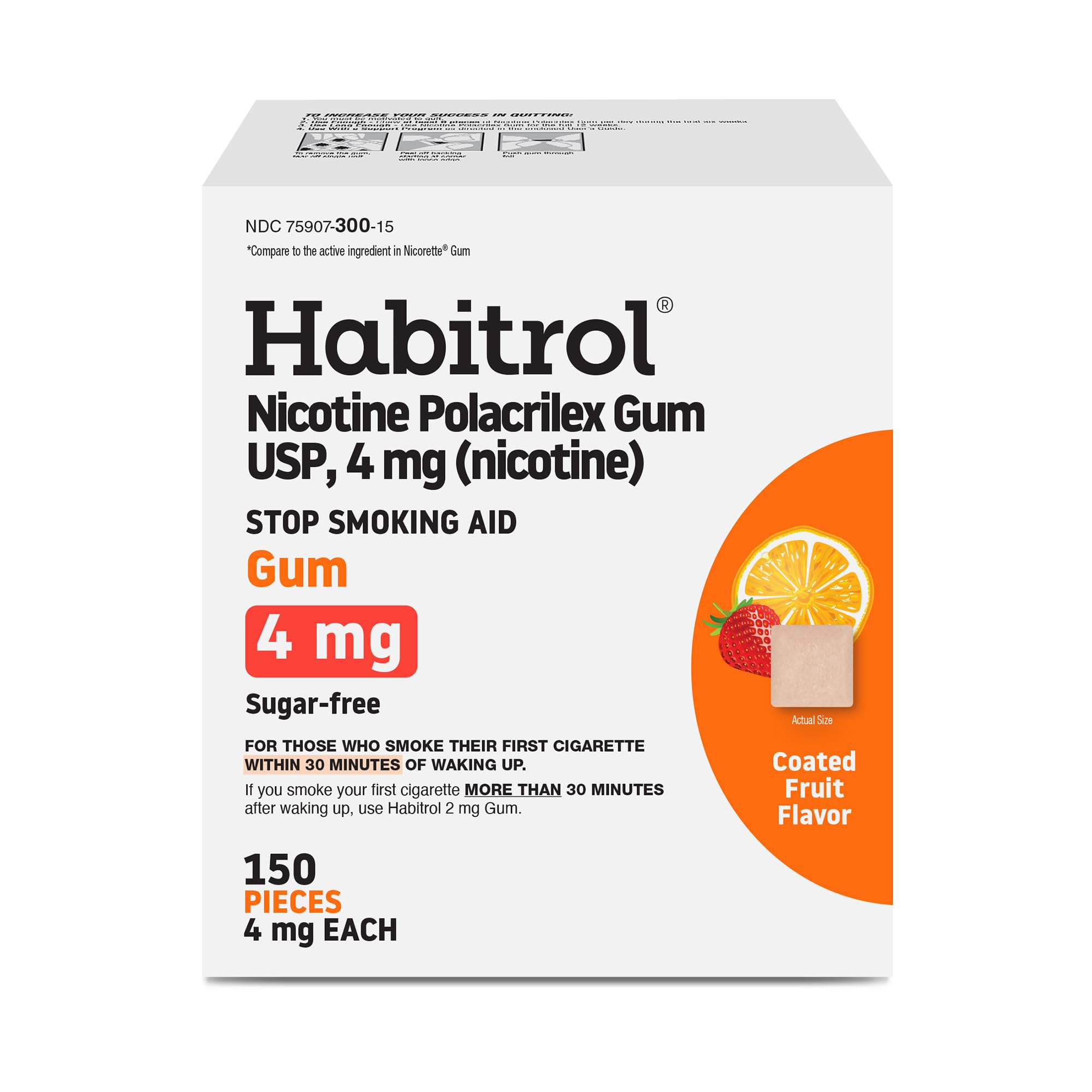 Habitrol Nicotine Gum - 4 mg, Fruit Flavor, 150 Count - Reduces Cravings & Helps Quit Smoking