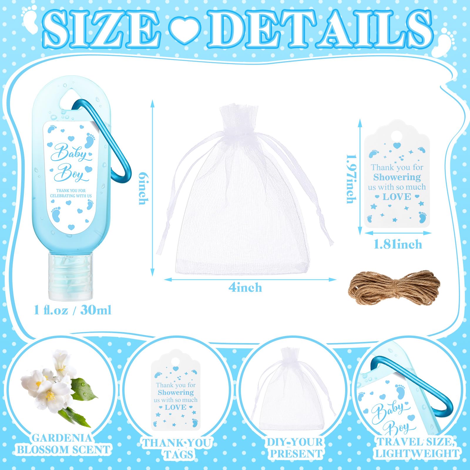 Gejoy 48 Sets Baby Shower Hand Sanitizer Bulk Baby Shower Party Favors for Guests Travel Size Hand Sanitizer Keychains Thank You
