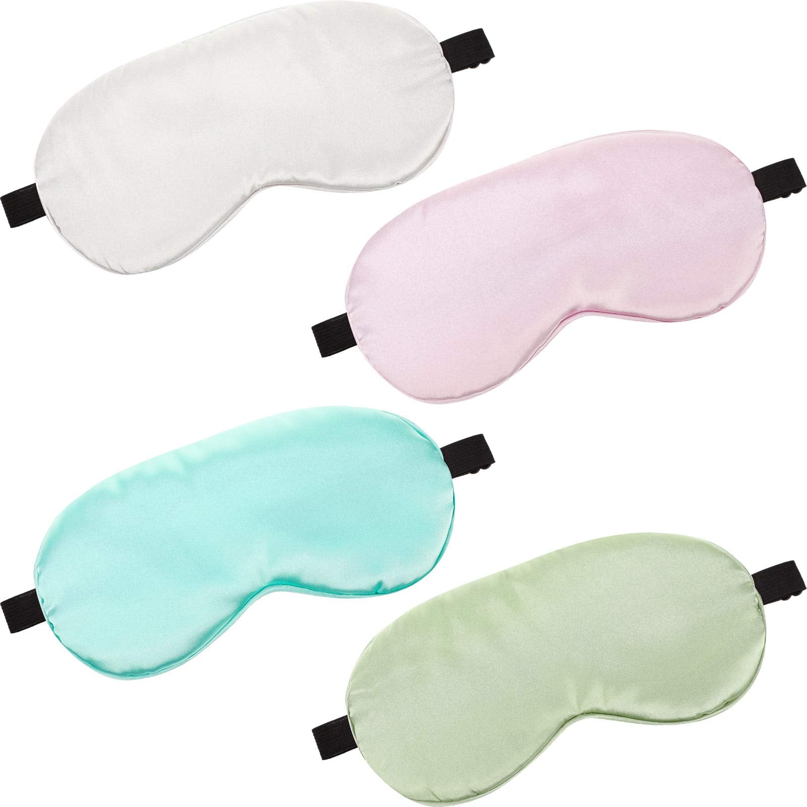 BBTO 4 Pcs Silk Sleep Eye Masks Smooth Soft Satin Eye Covers with Adjustable Strap Blindfold for Sleeping Blocking Out Lights Tr