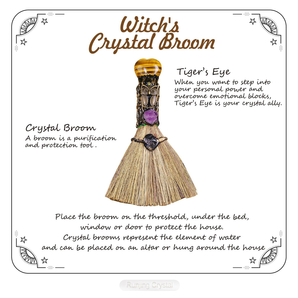 Witch Cinnamon Broom Tiger's Eye Magic Broom - Natural Healing Crystal Witch Broom for Reiki Cleansing Handmade Home & Office De