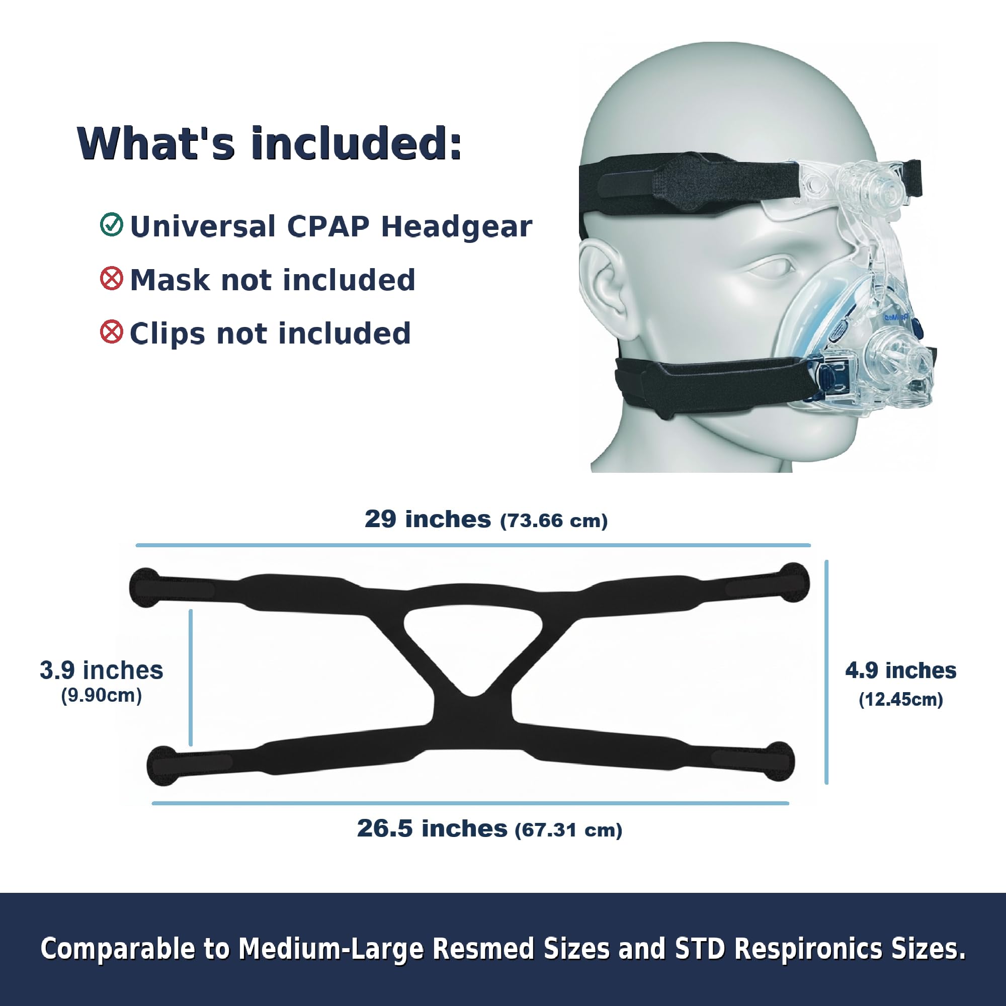 Organic Deal Universal CPAP Headgear Strap 2 Pack - Replacement for Philips Respironics Headgear & ResMed CPAP Supplies - CPAP M
