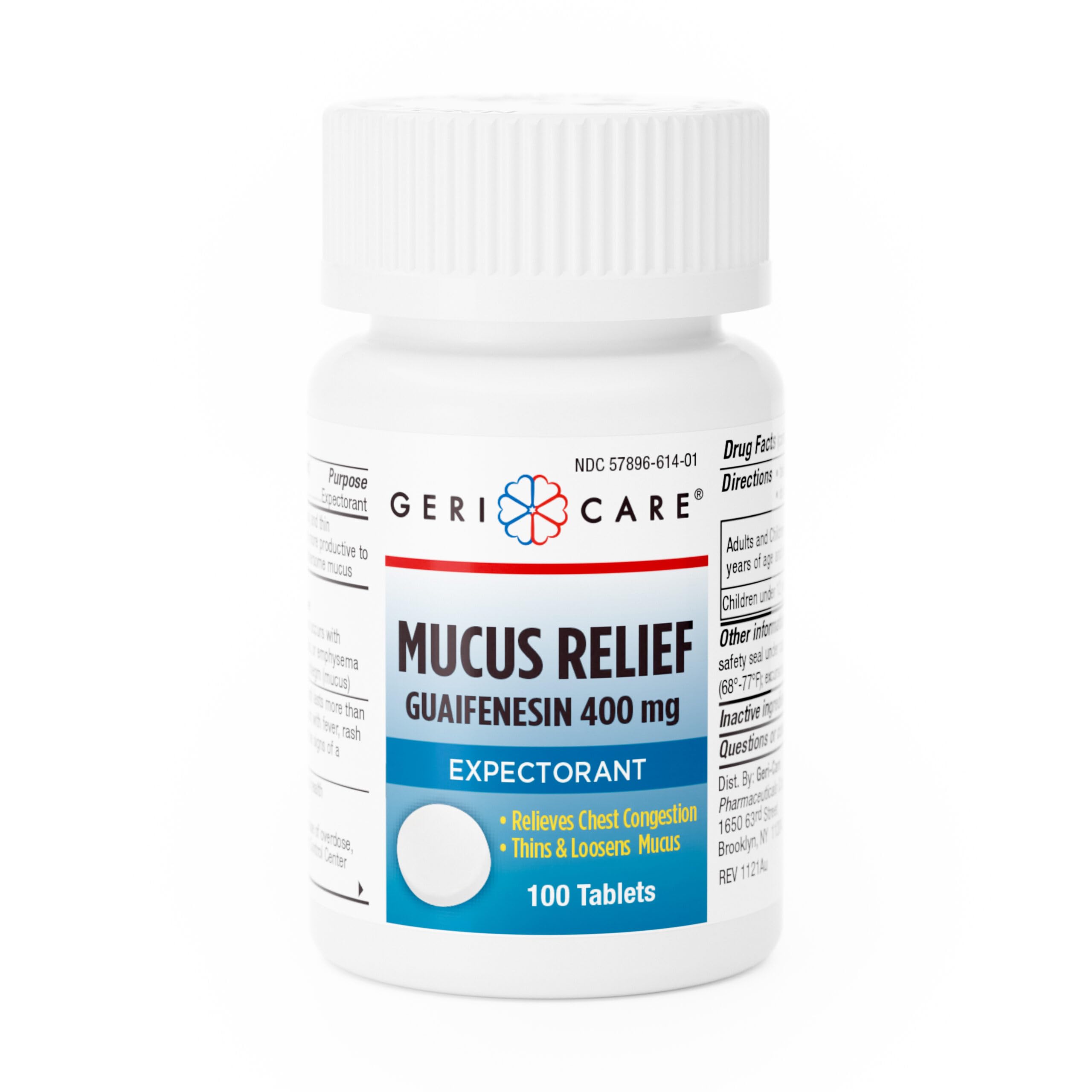 Mucus Relief Tablets by Geri-Care | Expectorant for Chest Congestion Relief | Guaifenesin 400mg | 100 Count (6 Pack)