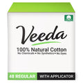 Veeda 100% Natural Cotton Tampons - Regular Absorbency with leak proof protection - Compact BPA-Free Applicator - Unscented & Fr