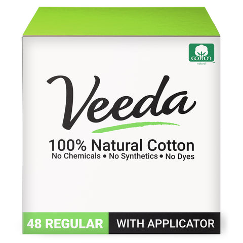 Veeda 100% Natural Cotton Tampons - Regular Absorbency with leak proof protection - Compact BPA-Free Applicator - Unscented & Fr