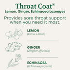 Traditional Medicinals Lozenges, Organic Throat Coat Lemon Ginger Echinacea, Sore Throat Support, 16 Individually Wrapped Lozeng