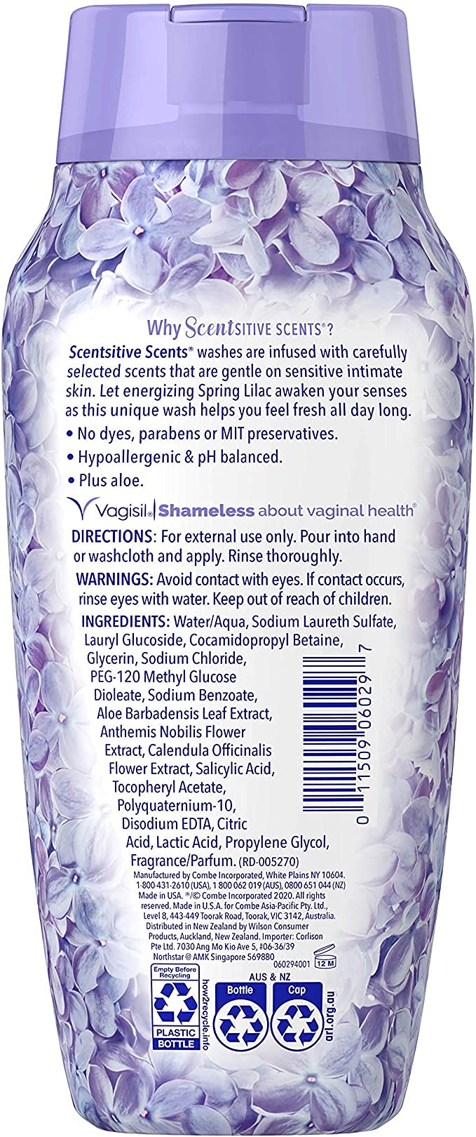 Vagisil Feminine Wash for Intimate Area Hygiene, Scentsitive Scents, pH Balanced and Gynecologist Tested, Spring Lilac, 12 oz (P
