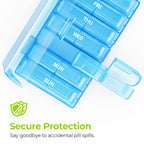 AUVON XL Weekly Pill Organizer 2 Times a Day, Pill Box 7 Day with One-Side Large Openings for Easy to Use, Blue AM PM Pill Case