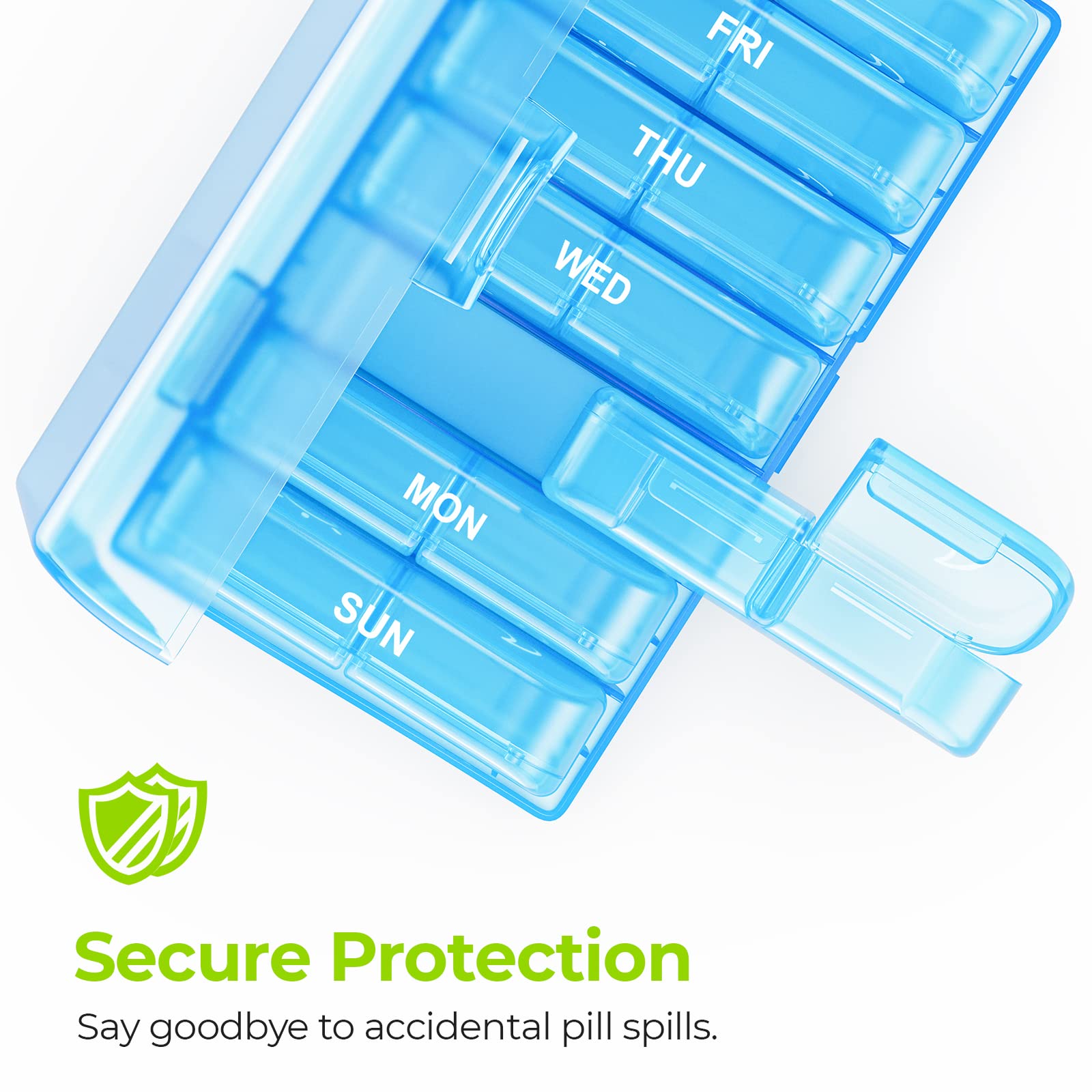 AUVON XL Weekly Pill Organizer 2 Times a Day, Pill Box 7 Day with One-Side Large Openings for Easy to Use, Blue AM PM Pill Case