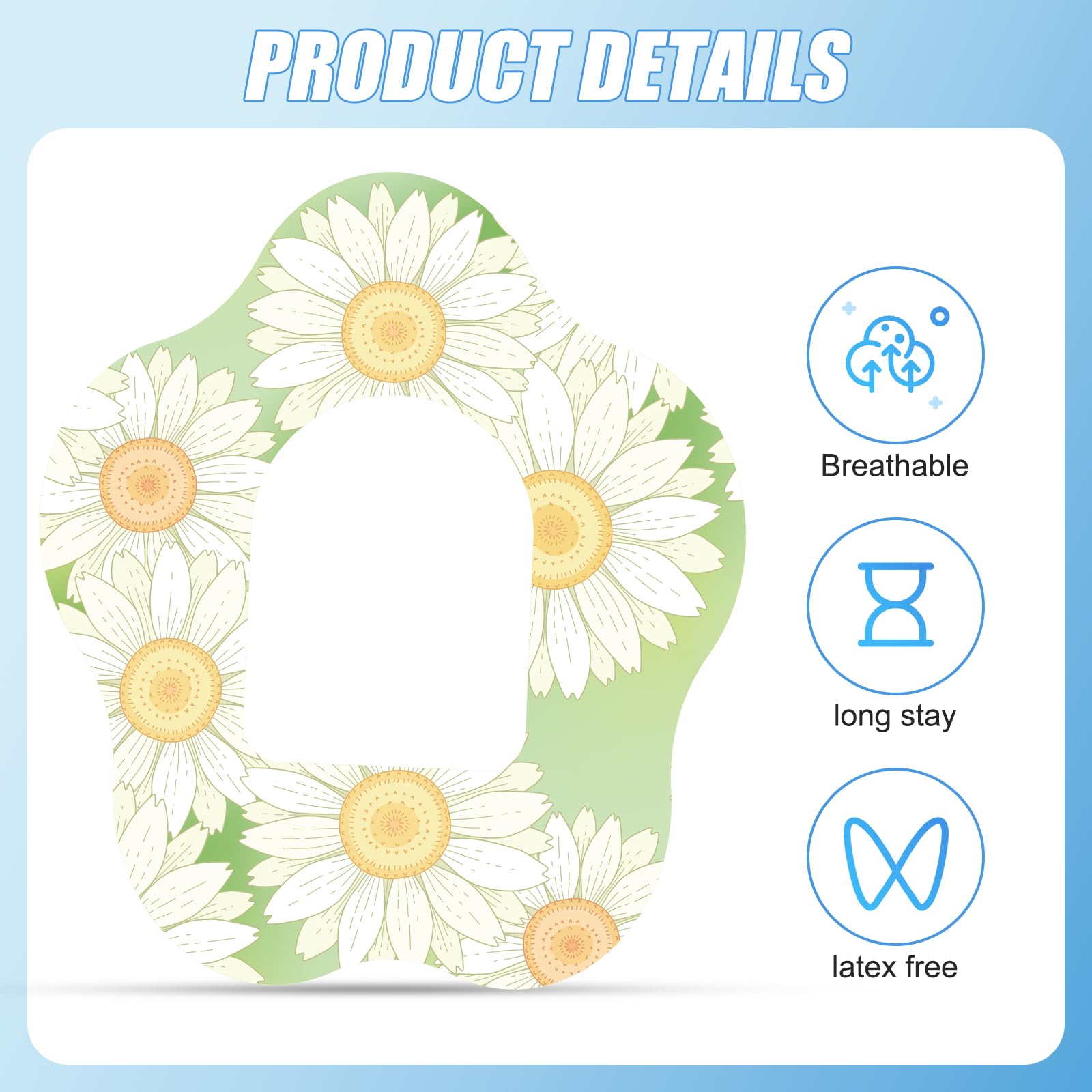 25pcs Adhesive Patches for Omnipod 5, 5 Styles Flower Shape Prints CGM Cover, Breathable Waterproof Skin Grip Insulin Monitor Ov