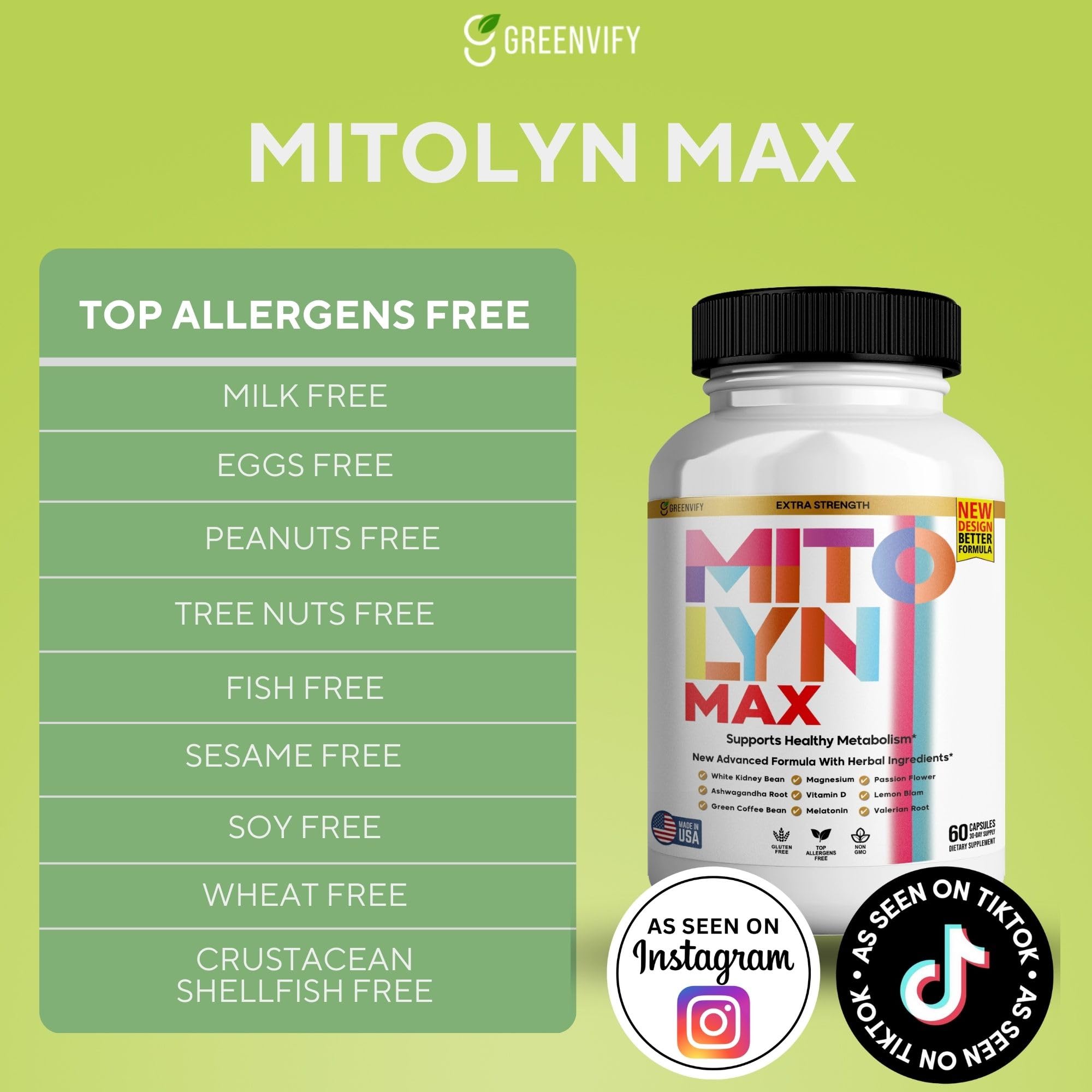 GREENVIFY Mitolyn Max Burner Burn Powerful Formula Anabolic Recovery, Natural Sleep Aid with Magnesium, Ashwaganda - 60 Capsules