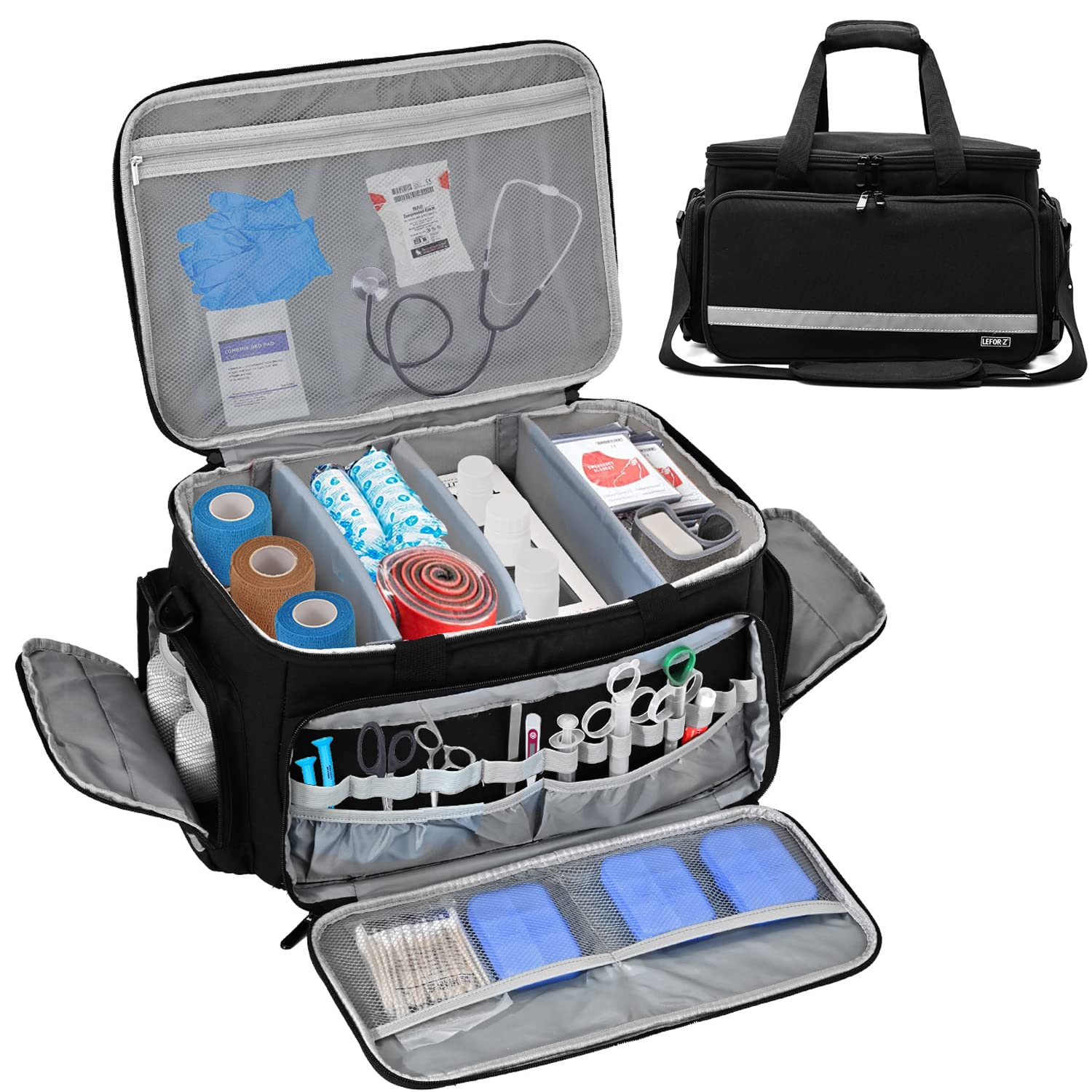 LEFORZ Home Health Nurse Bag Medical Bag Empty First Aid Storage with Detachable Divider Medical Supplies Bag for Nursing Studen