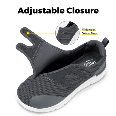 FitVille Diabetic Shoes for Men Extra Wide Width Orthopedic Slip-on Shoes Adjustable Closure Walking Sneakers with Arch Support 