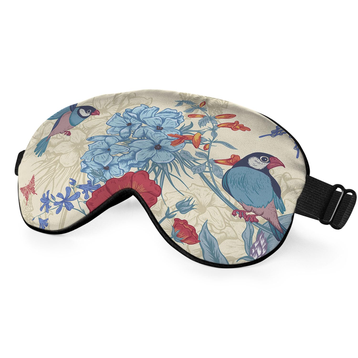 NOHSHE Birds Butterflies Sleep Mask Eye Mask Blooming Flower Red Blue Sleep Mask Light Blocking Adjustable Smooth Soft Eye Masks