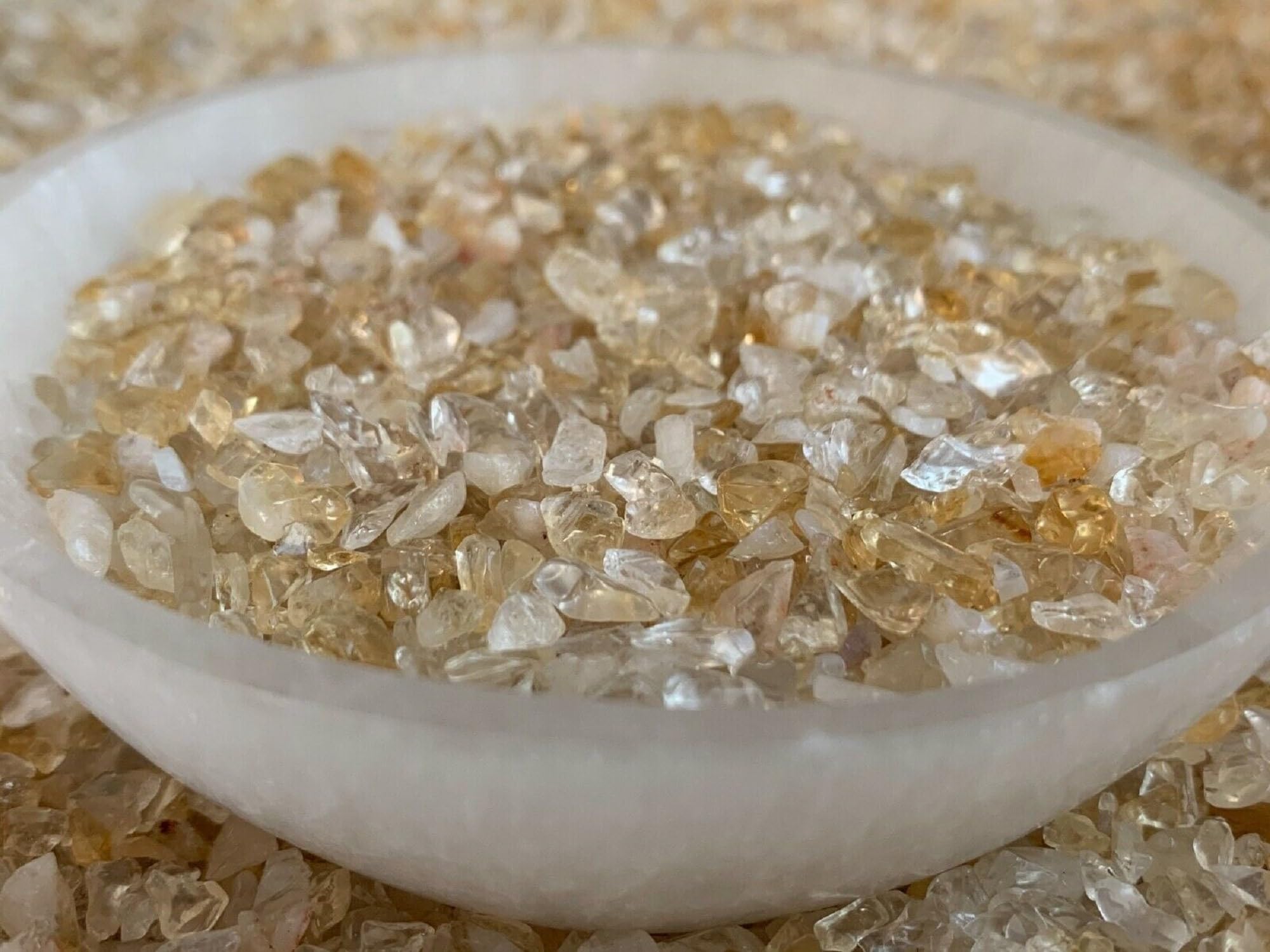 GAF TREASURES 2 oz Lot Citrine Semi Tumbled Gemstone Chips, Crushed Mini Crystals, Undrilled Crystal Chips (Citrine-Light)