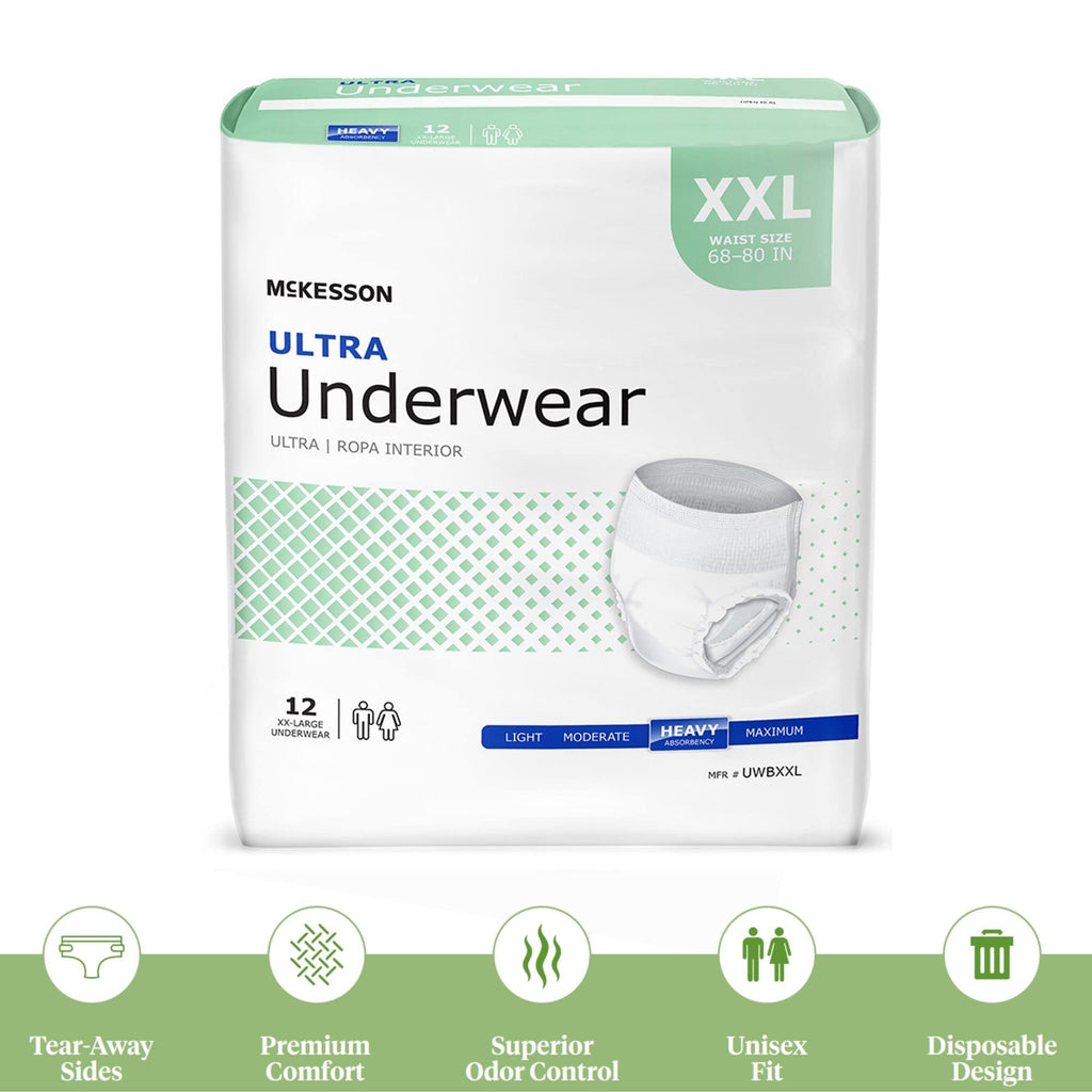 McKesson Ultra Underwear, Incontinence, Heavy Absorbency, 2XL, 12 Count