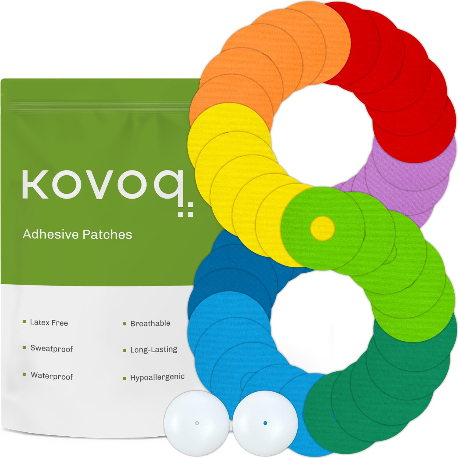 KOVOQ - Waterproof Adhesive Patches for CGM Sensors and Insulin Pumps, 40-Pack Universal CGM Patches, 2 Reusable Protective Hard