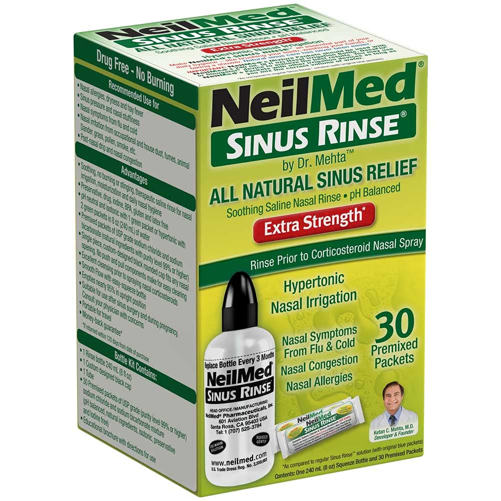 NeilMed Sinus Rinse Extra Strength Hypertonic Kit with 30 Premixed Packets