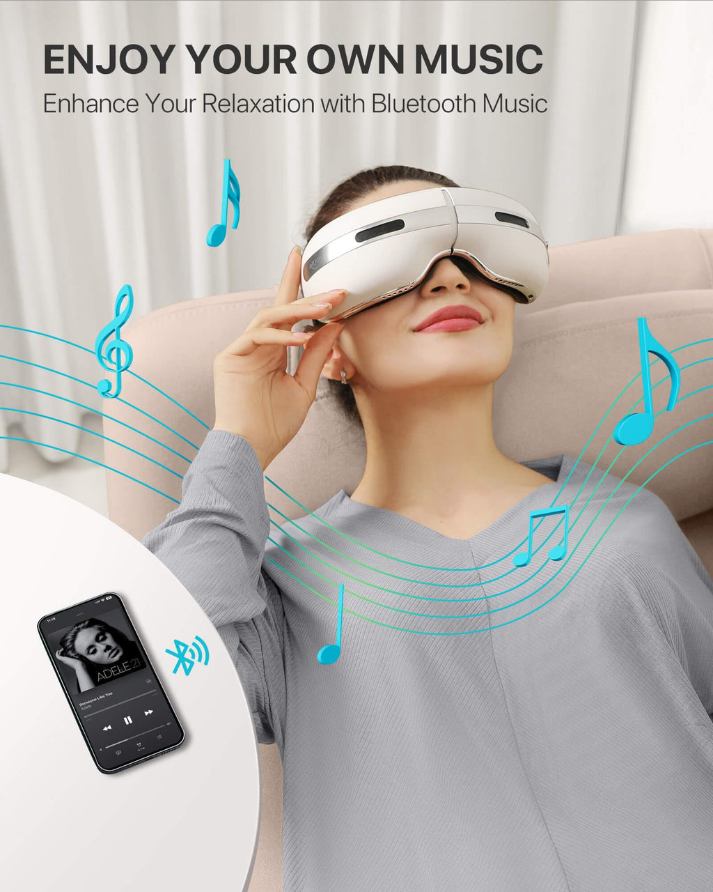 ALLJOY Eye Massager with Heat and Cooling for Migraines, Eye Massager for Relief of Migraine, Dry Eyes, Sleep, Rechargeable Blue