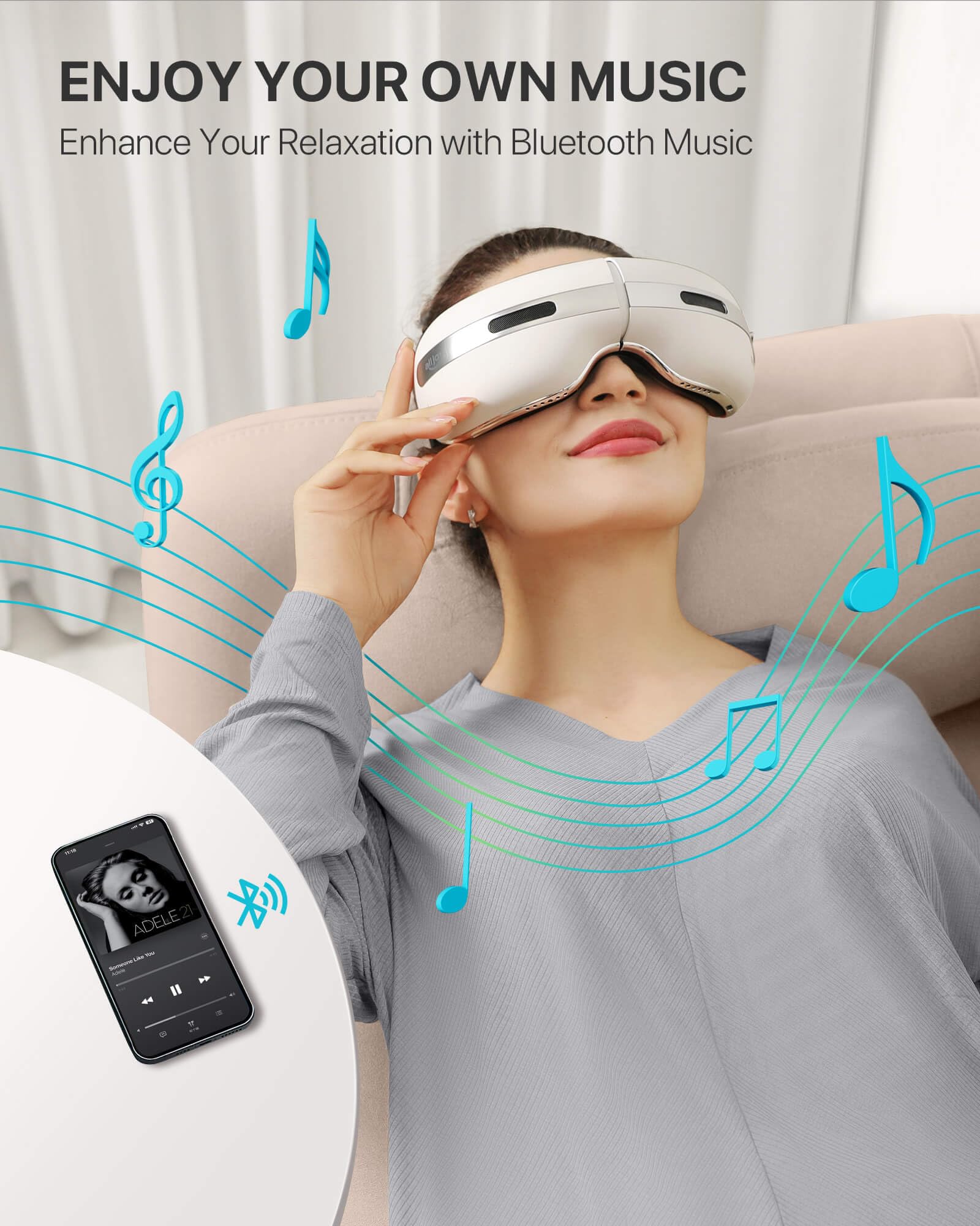 ALLJOY Eye Massager with Heat and Cooling for Migraines, Eye Massager for Relief of Migraine, Dry Eyes, Sleep, Rechargeable Blue