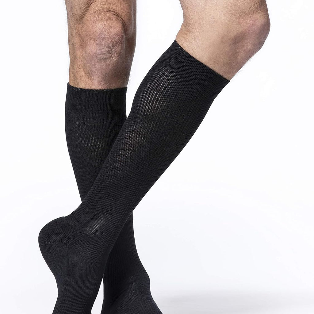SIGVARIS Mens Motion Cushioned Cotton 360 Closed Toe Calf-High Socks 20-30mmHg - Black - Extra Large Long