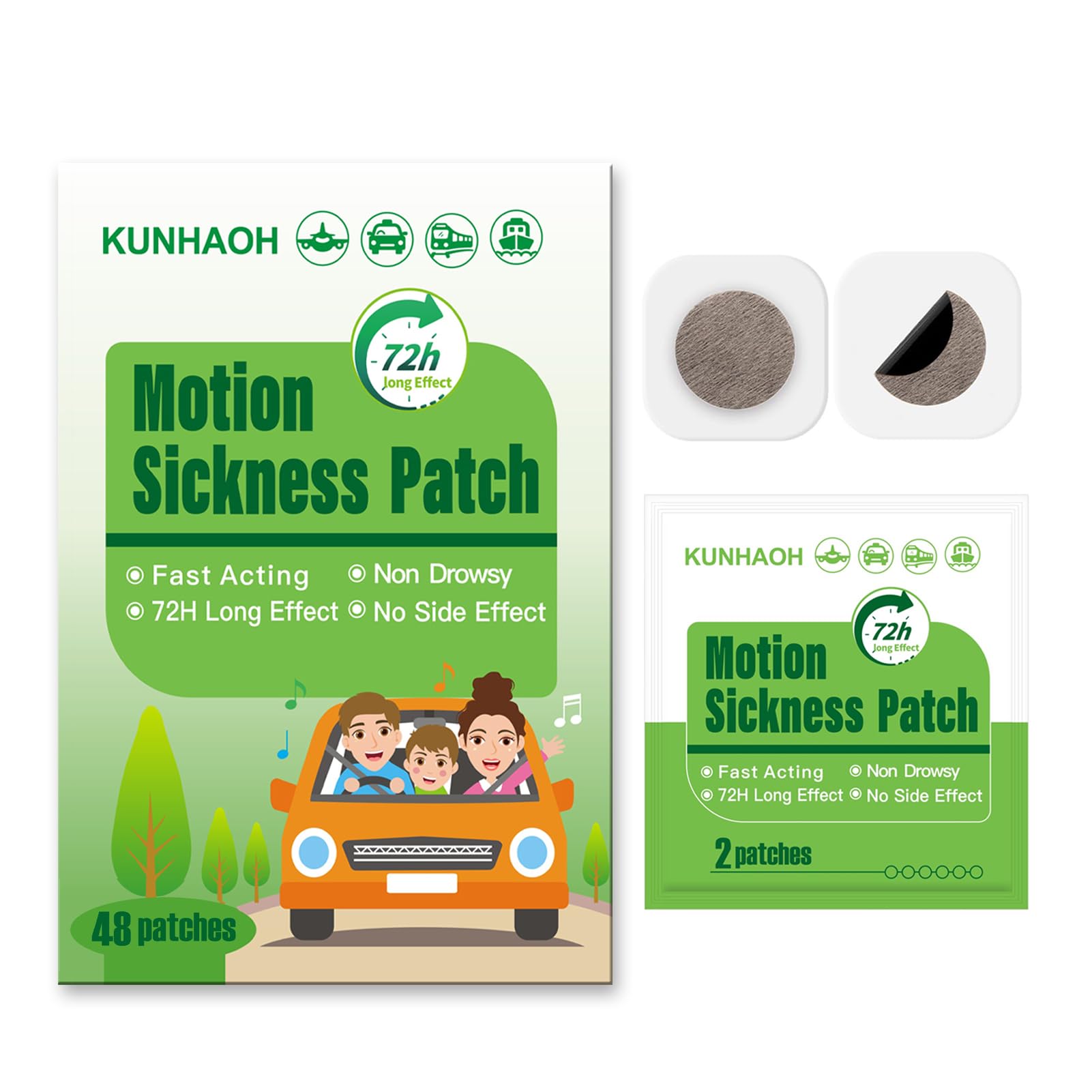 KUNHAOH Motion Sickness Patches, Sea Sickness Patch with Waterproof and Non Drowsy 48 Count