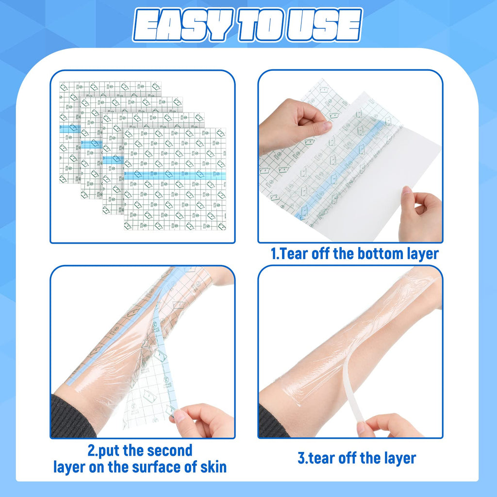 BBTO 50 Pieces Transparent Clear Adhesive Bandage Stretch Large Waterproof Film Adhesive Bandages Dressing Supplies(8 x 10 Inch)
