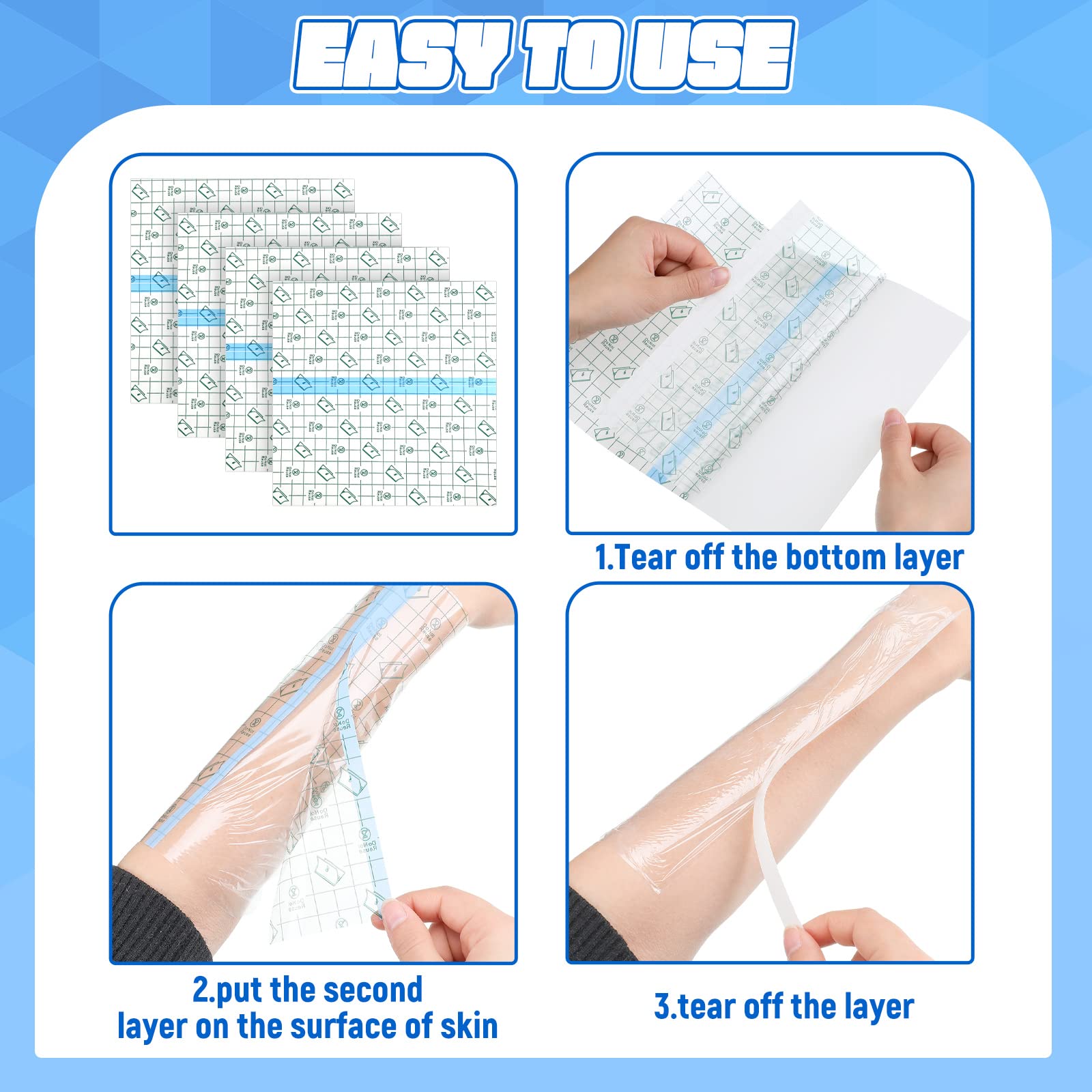 BBTO 50 Pieces Transparent Clear Adhesive Bandage Stretch Large Waterproof Film Adhesive Bandages Dressing Supplies(8 x 10 Inch)