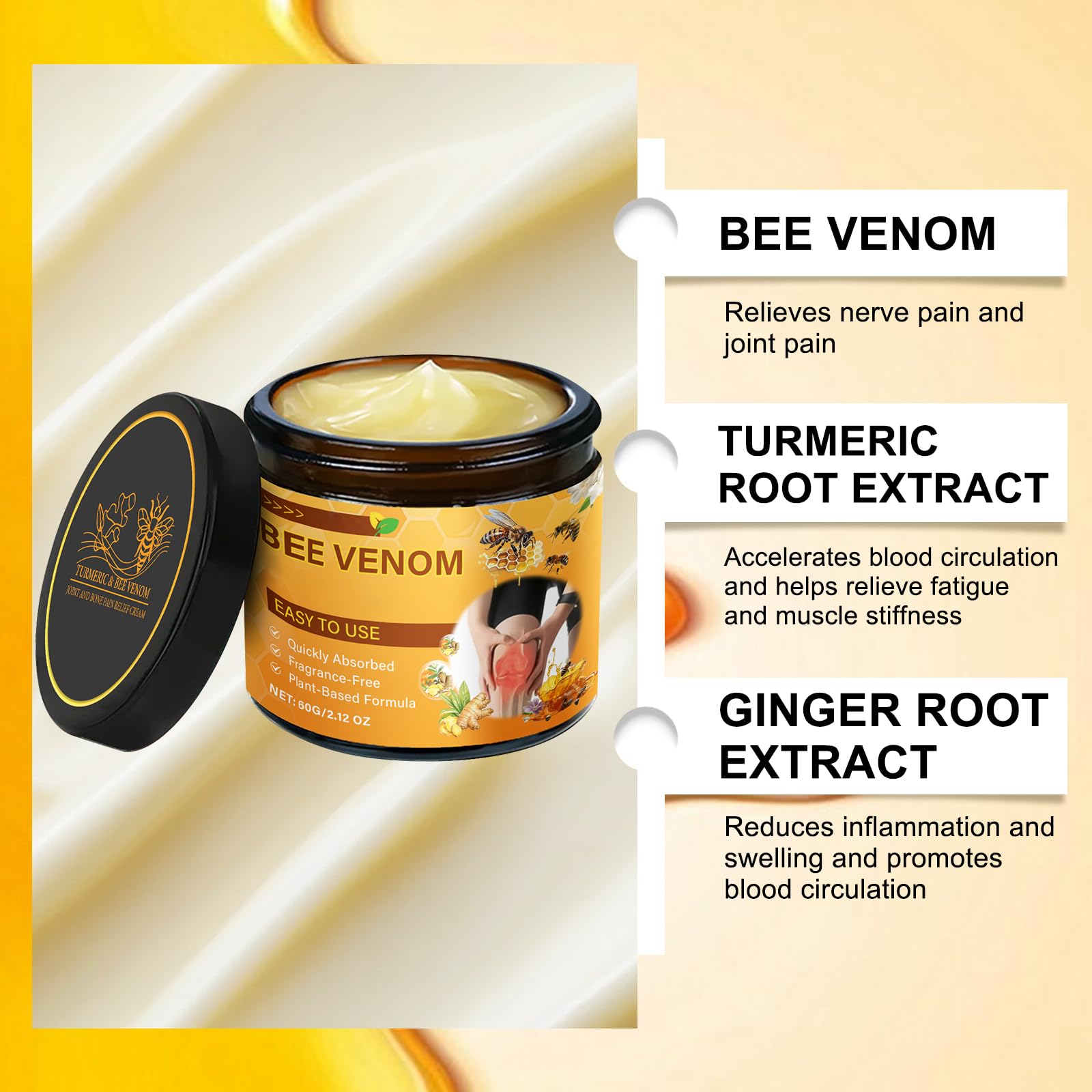 Vizela Bee Venom Turmeric Joint Healing Cream, Professional Bee Venom Turmeric Joint and Relief Cream, Bee Venom Joint Relief Ge